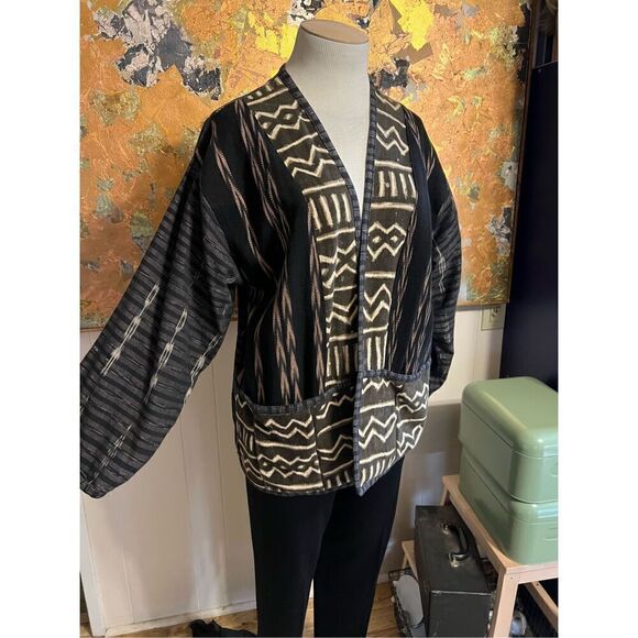 Vintage Veranda Wear Boho Hand Woven Art to wear 100 % Cotton Guatemalan Jacket - Picture 2 of 8